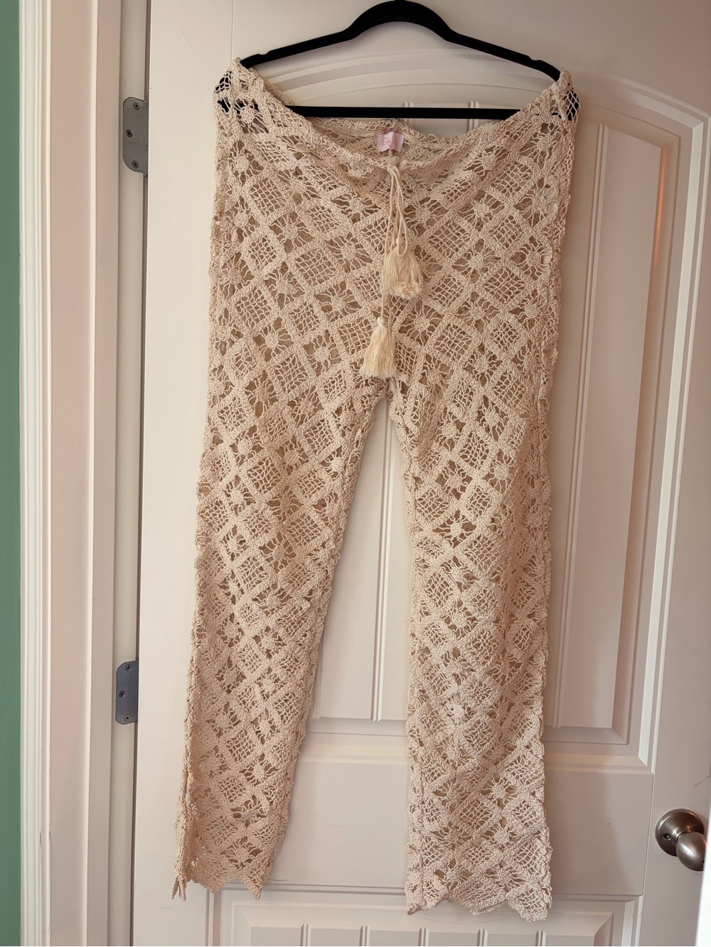 Pink Lily Crochet Beach Pants - Cream